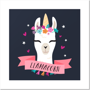 Cute Boho Flower Crown Llamacorn Posters and Art